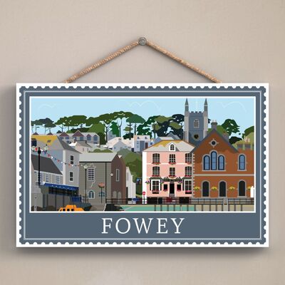 P4034 - Fowey Works Of K Pearson Seaside Town Illustration Placa colgante de madera