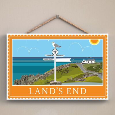 P4035 - Lands End Works Of K Pearson Seaside Town Illustration Placa colgante de madera