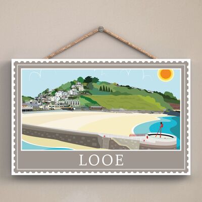 P4036 – Looe End Works Of K Pearson Seaside Town Illustration aus Holz zum Aufhängen