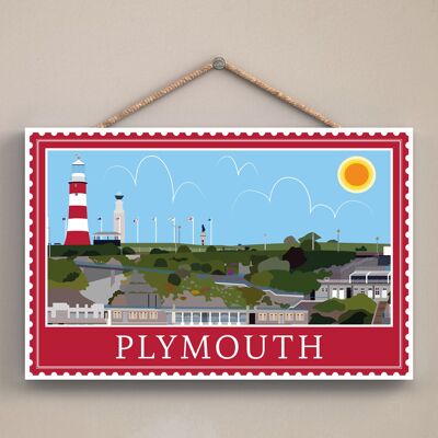 P4037 - Plymouth End Works Of K Pearson Seaside Town Illustration Wooden Hanging Plaque