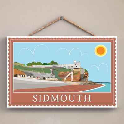 P4038 - Sidmouth End Works Of K Pearson Seaside Town Illustration Wooden Hanging Plaque
