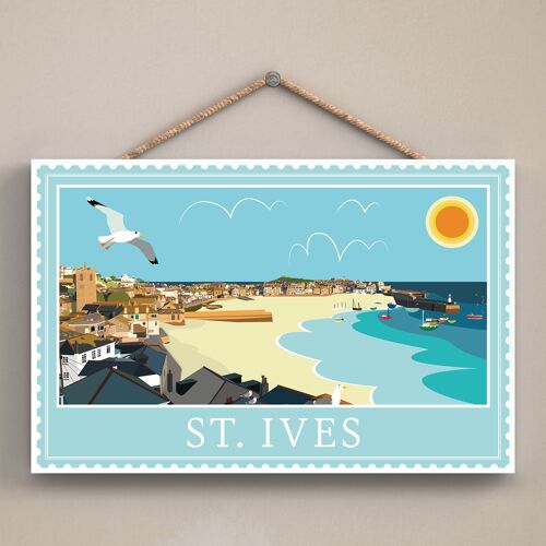 P4039 - St Ives End Works Of K Pearson Seaside Town Illustration Wooden Hanging Plaque