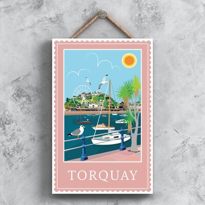 P4040 - Torquay End Works Of K Pearson Seaside Town Illustration Wooden Hanging Plaque