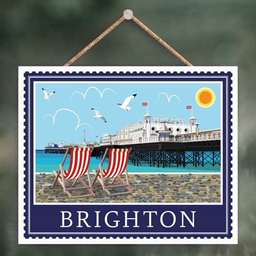 P4041 - Brighton Works Of K Pearson Seaside Town Illustration Wooden Hanging Plaque