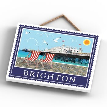 P4041 - Brighton Works Of K Pearson Seaside Town Illustration Plaque à suspendre en bois 4