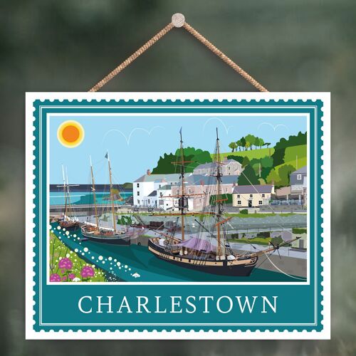 P4042 - Charlestown Works Of K Pearson Seaside Town Illustration Wooden Hanging Plaque