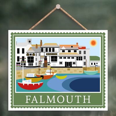 P4044 - Falmouth Works Of K Pearson Seaside Town Illustration Placa colgante de madera