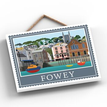 P4045 - Fowey Works Of K Pearson Seaside Town Illustration Plaque à suspendre en bois 2