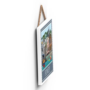 P4045 - Fowey Works Of K Pearson Seaside Town Illustration Plaque à suspendre en bois 3