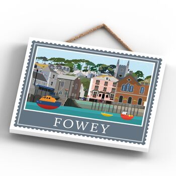 P4045 - Fowey Works Of K Pearson Seaside Town Illustration Plaque à suspendre en bois 4