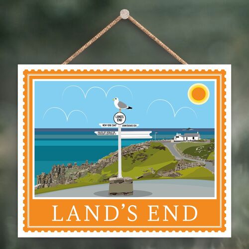 P4046 - Lands End Works Of K Pearson Seaside Town Illustration Wooden Hanging Plaque