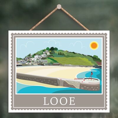 P4047 - Looe End Works Of K Pearson Seaside Town Illustration Wooden Hanging Plaque