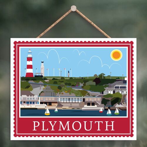 P4048 - Plymouth End Works Of K Pearson Seaside Town Illustration Wooden Hanging Plaque