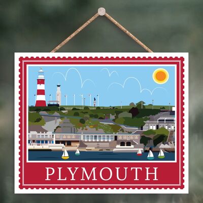 P4048 – Plymouth End Works Of K Pearson Seaside Town Illustration aus Holz zum Aufhängen