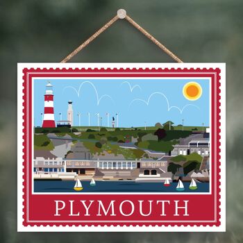 P4048 - Plymouth End Works Of K Pearson Seaside Town Illustration Plaque à suspendre en bois 1