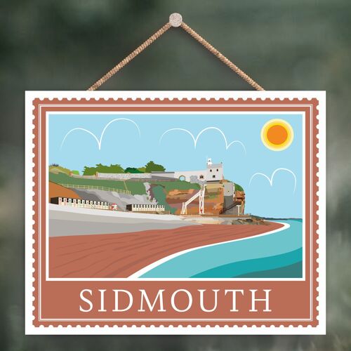 P4049 - Sidmouth End Works Of K Pearson Seaside Town Illustration Wooden Hanging Plaque