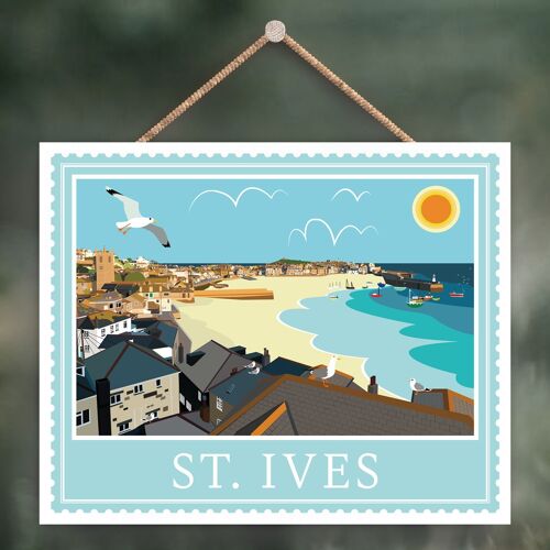 P4050 - St Ives End Works Of K Pearson Seaside Town Illustration Wooden Hanging Plaque