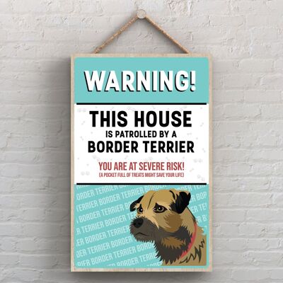P4059 - Border Terrier The Works Of K Pearson Ilustración de raza de perro Placa colgante de madera