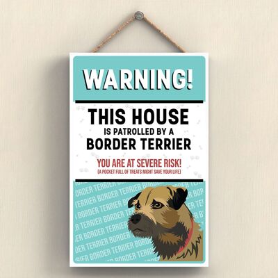 P4065 - Border Terrier The Works Of K Pearson Ilustración de raza de perro Placa colgante de madera