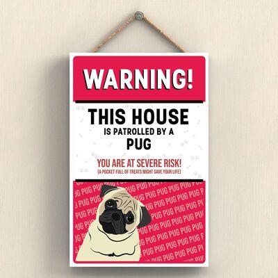 P4069 - Pug The Works Of K Pearson Razza di cane Illustrazione Placca da appendere in legno