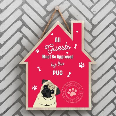 P4093 - Pug The Works Of K Pearson Razza di cane Illustrazione Placca da appendere in legno