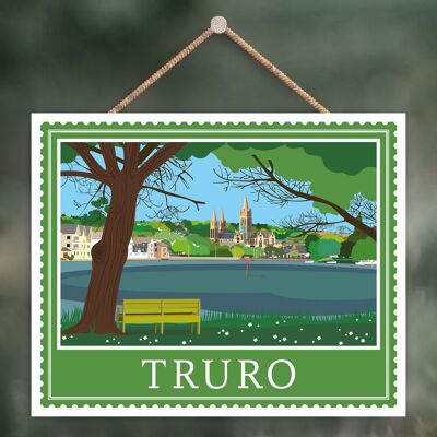 P4199 - Truro Works Of K Pearson Seaside Town Illustration Placa colgante de madera