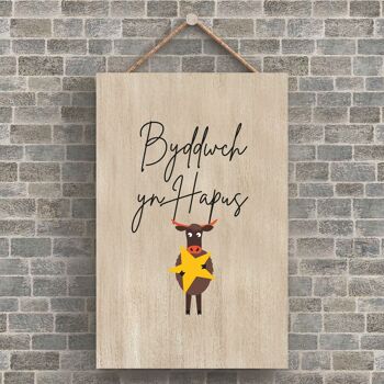 P4202 - Vache Byddwch Yn Hapus Be Happy Welsh Cute Animal Theme Plaque à suspendre en bois 1