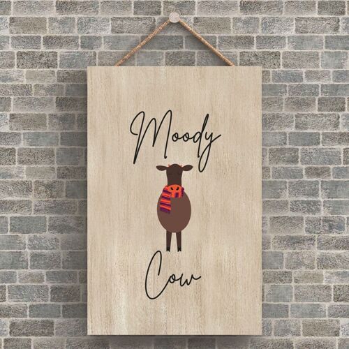 P4210 - Cow Moody Cow Cute Animal Theme Wooden Hanging Plaque