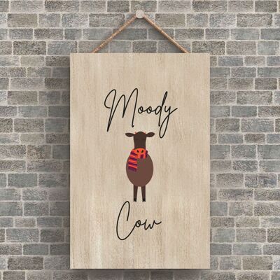 P4210 - Vache Moody Cow Plaque à suspendre en bois sur le thème des animaux mignons