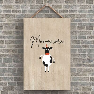 P4211 - Cow Moonicorn Cute Animal Theme Wooden Hanging Plaque