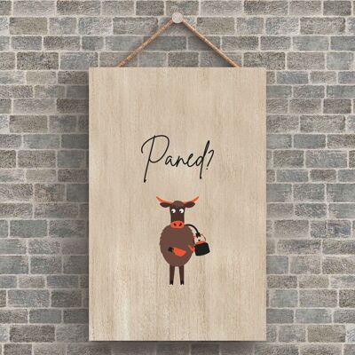 P4214 - Cow Paned Cuppa Welsh Cute Animal Theme Wooden Hanging Plaque