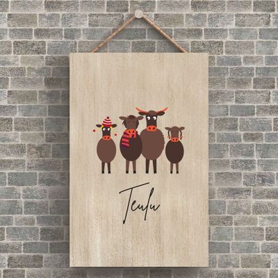 P4216 - Cow Teulu Family Welsh Cute Animal Theme Wooden Hanging Plaque