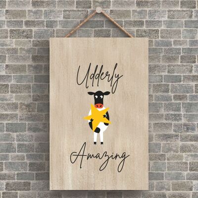P4217 - Vaca Udderly Amazing Cute Animal Theme Placa colgante de madera