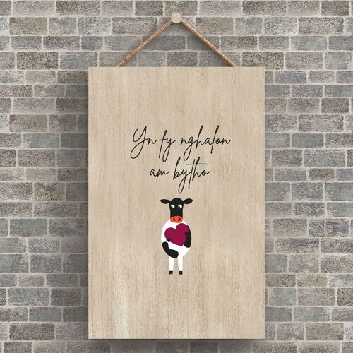P4218 - Cow Yn Fy Nghalon Am Bytho In My Heart Forever Welsh Cute Animal Theme Plaque