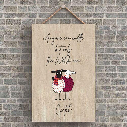 P4220 - Sheep Anyone Can Cuddle Cute Animal Theme Wooden Hanging Plaque