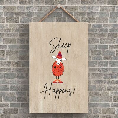 P4231 - Sheep Happens  Cute Animal Theme Wooden Hanging Plaque