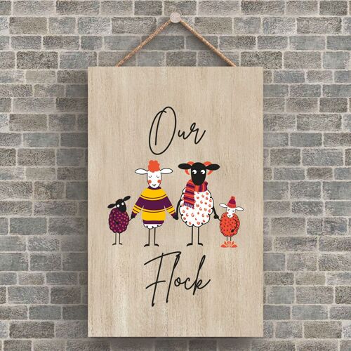 P4237 - Sheep Our Flock Cute Animal Theme Wooden Hanging Plaque