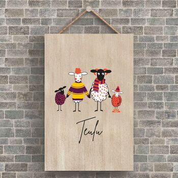 P4240 - Plaque à suspendre en bois sur le thème des animaux mignons de la famille Teulu de moutons 1
