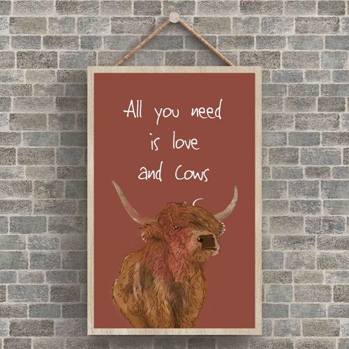 P4243 - Water All You Need Is Cows Watercolour Animal Theme Wooden Hanging Plaque