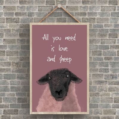 P4244 - Water All You Need Is Sheep Placa colgante de madera con tema de animales de acuarela