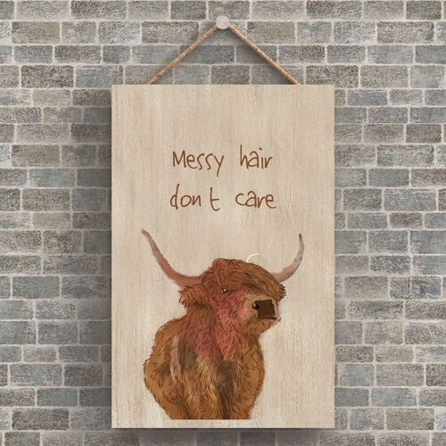 P4245 - Water Cow Messy Hair Watercolour Animal Theme Wooden Hanging Plaque
