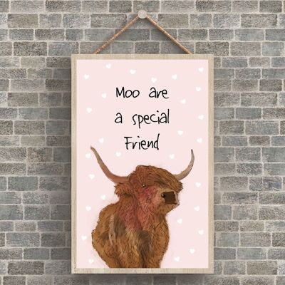 P4247 - Water Moo Are A Special Friend Watercolour Animal Theme Wooden Hanging Plaque
