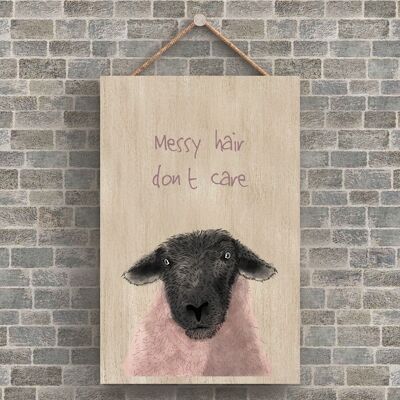 P4248 - Placa colgante de madera con tema de animales de acuarela con pelo desordenado de ovejas de agua
