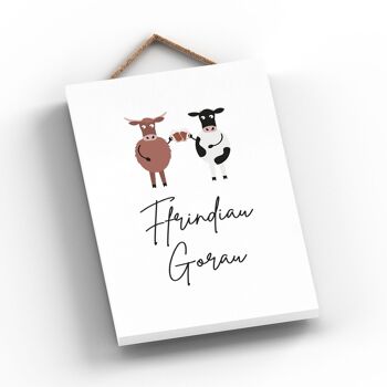 P4254 - Vache Ffrindiau Goran Best Friends Welsh Cute Animal Theme Plaque à suspendre en bois 2