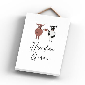 P4254 - Vache Ffrindiau Goran Best Friends Welsh Cute Animal Theme Plaque à suspendre en bois 3