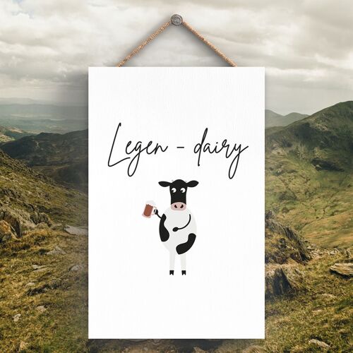 P4258 - Cow Legendairy Cute Animal Theme Wooden Hanging Plaque