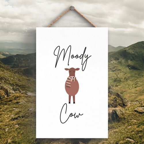 P4259 - Cow Moody Cow Cute Animal Theme Wooden Hanging Plaque