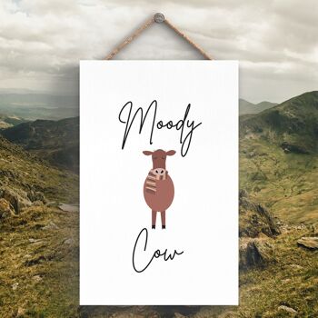 P4259 - Vache Moody Cow Plaque à suspendre en bois sur le thème des animaux mignons 1