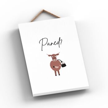 P4263 - Vache Paned Cuppa Welsh Cute Animal Theme Plaque à suspendre en bois 2