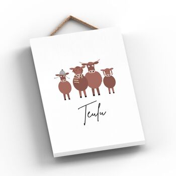 P4265 - Vache Teulu Family Welsh Cute Animal Theme Plaque à suspendre en bois 2
